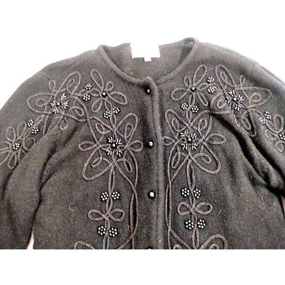 VTG Germaine Women's Beaded Embellished Black Cardigan Jacket Lambswool Angora L - Picture 5 of 5